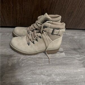 Women’s beige lace up boots